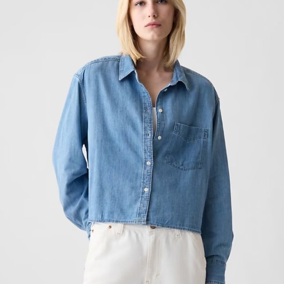 Gap Cropped Denim Shirt - Picture 1 of 7
